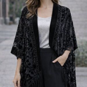 Black Velvet Long Fringe Duster Jacket NWT